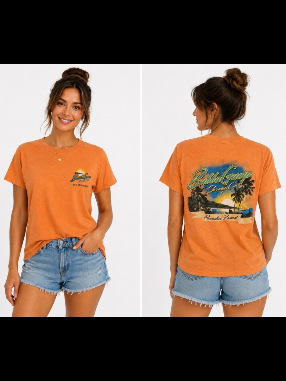 Bubba Gump San Francisco Graphic Logo Short Sleeve Crewneck Tee Orange Small